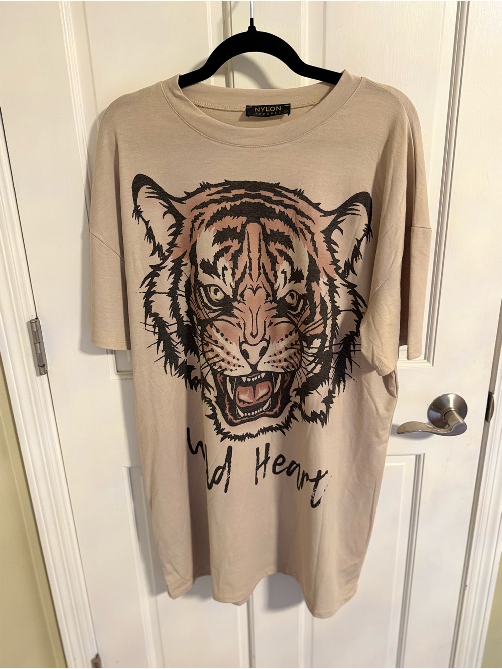 Nylon Beige Graphic Tiger Tee Dress - 'Wild Heart'
